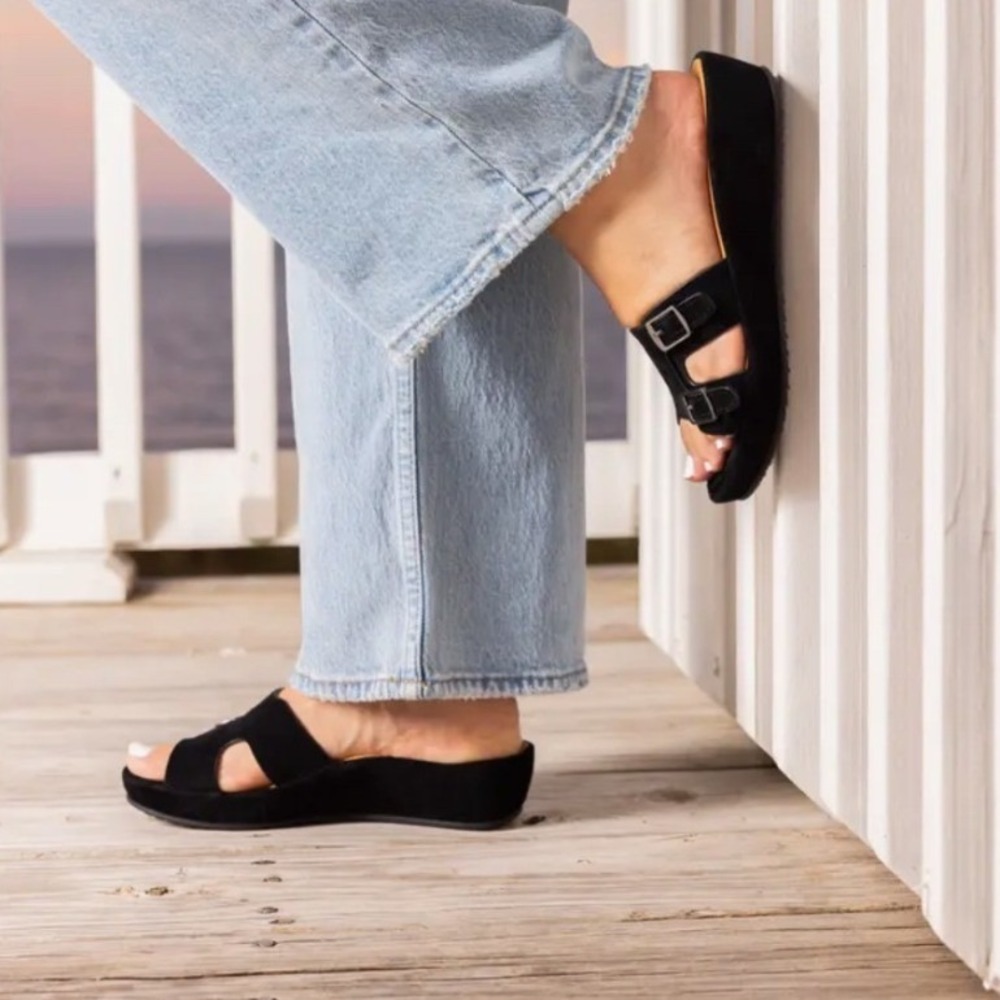 NEW L'Amour des Pieds Careena Black Wedge Slide Sandal 7.5